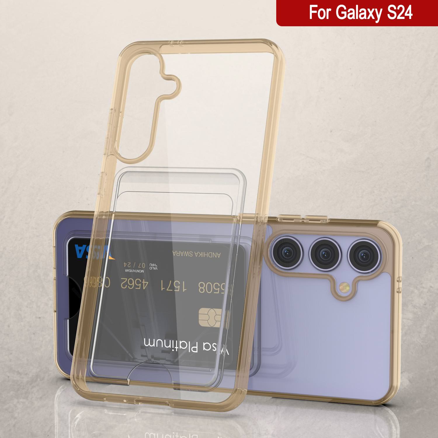Galaxy S24 Card Holder Case [Crystal CardSlot Series] [Slim Fit] [Orange]
