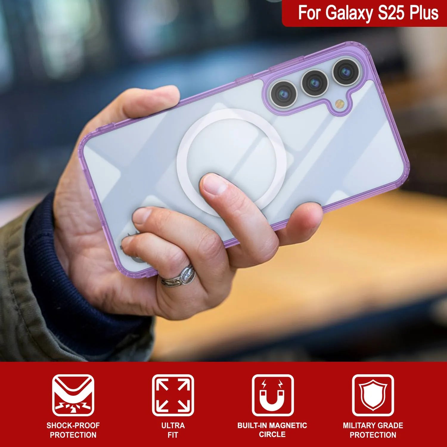 Galaxy S25 Plus Magnetic Wireless Charging Case [Clear Acrylic Series] [Non-Slip] For Galaxy S25 Plus [Purple]