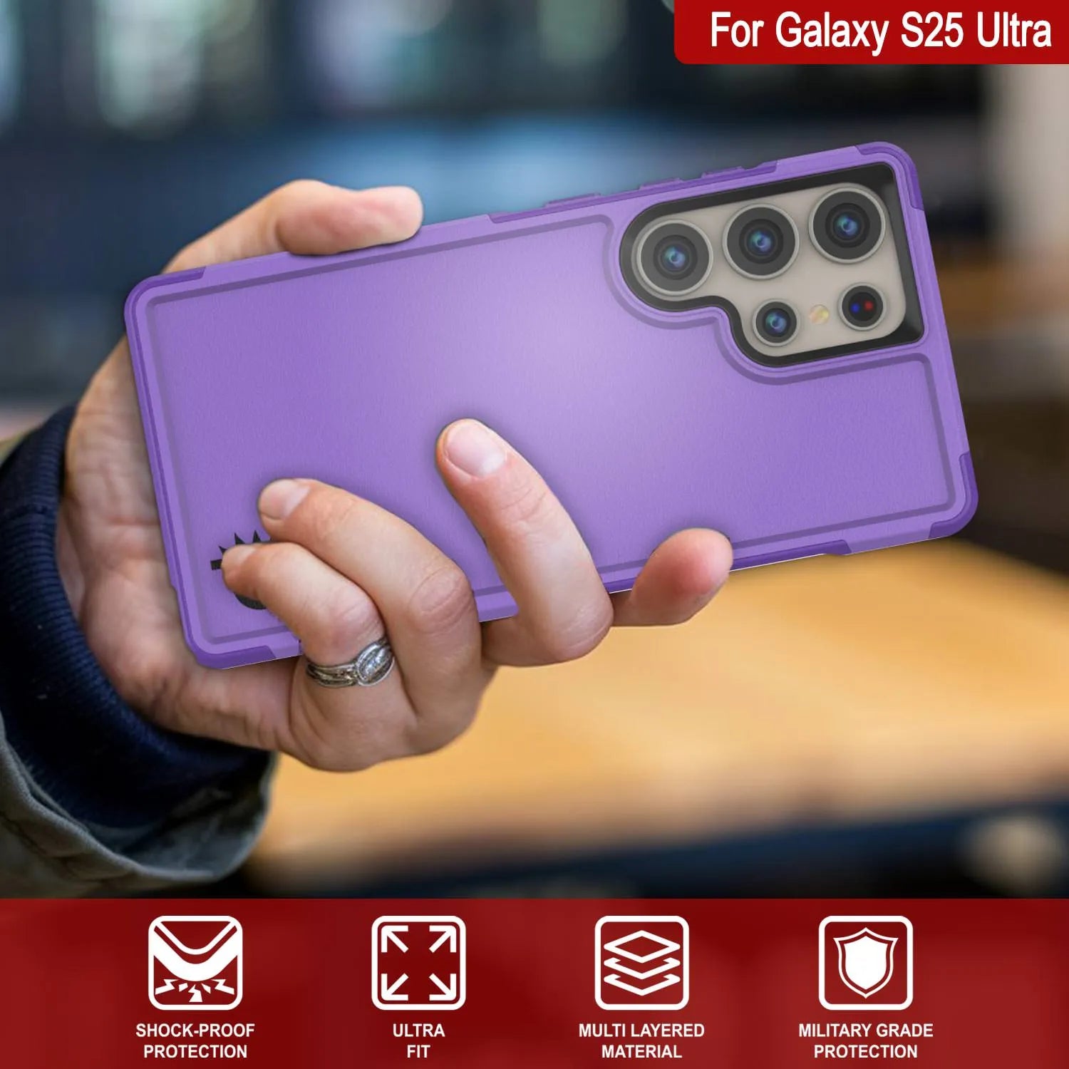 PunkCase Galaxy S25 Ultra Case, [Spartan 2.0 Series] Clear Rugged Heavy Duty Cover [Purple]