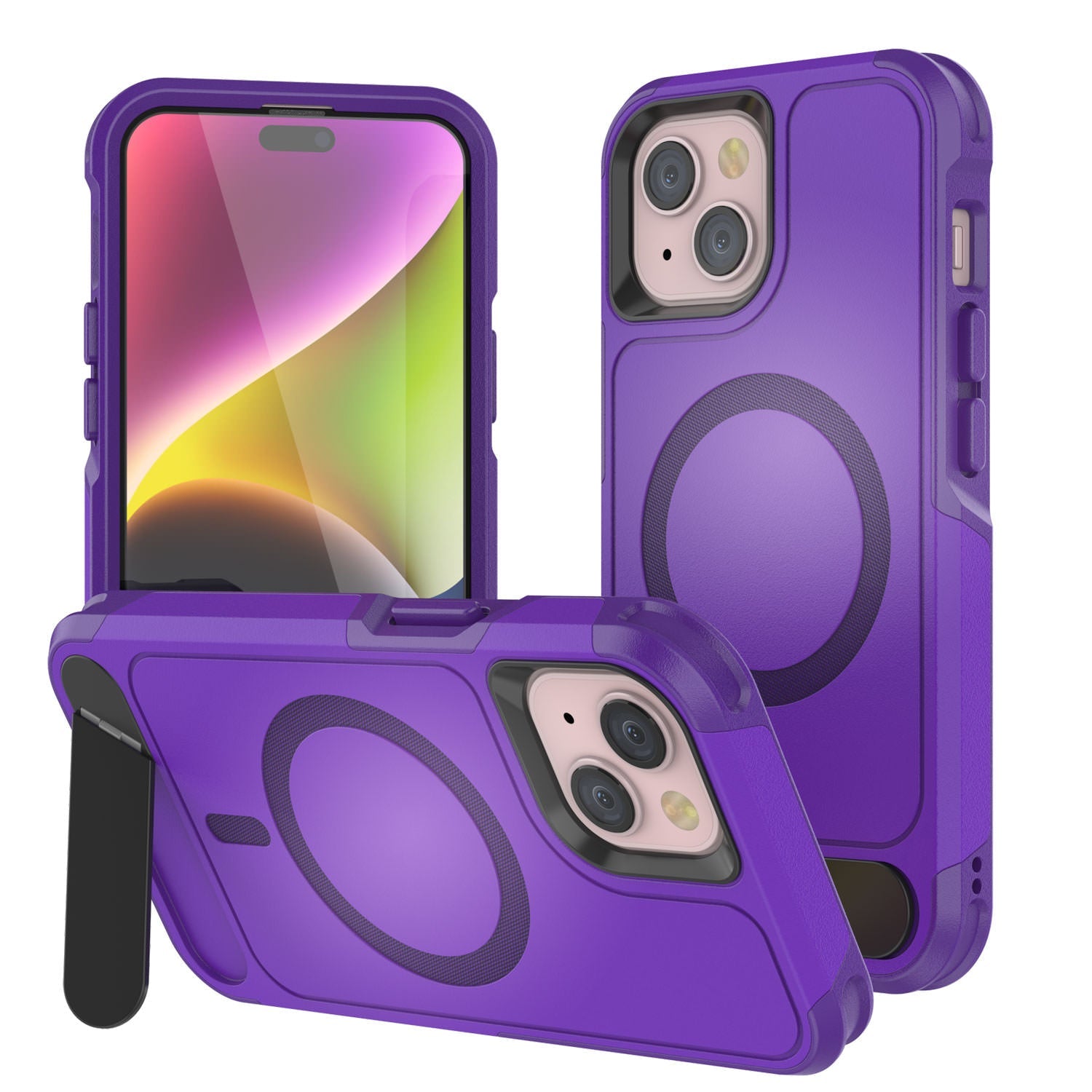 PunkCase iPhone 13 Case, [Spartan X Series] Rugged Heavy Duty Cover W/Kickstand+MagRing [purple]