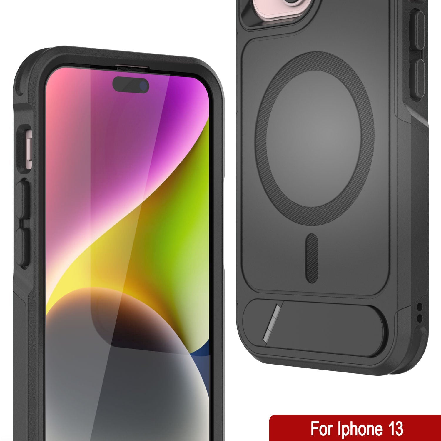 PunkCase iPhone 13 Case, [Spartan X Series] Rugged Heavy Duty Cover W/Kickstand+MagRing [Black]