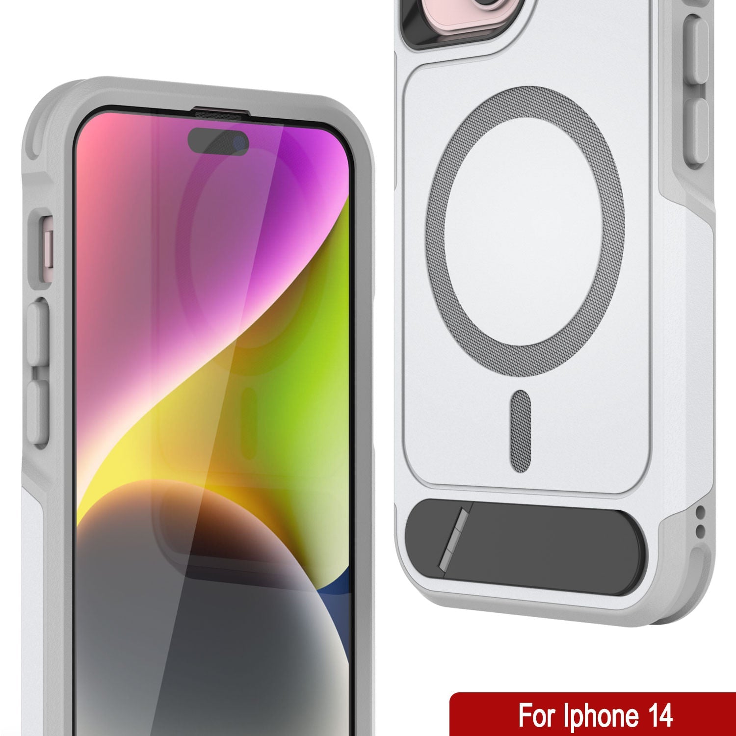 PunkCase iPhone 14 Case, [Spartan X Series] Rugged Heavy Duty Cover W/Kickstand+MagRing [white]