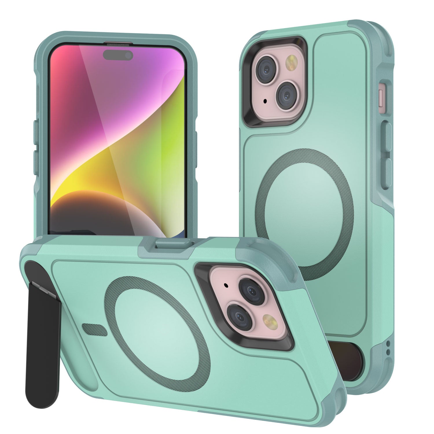 PunkCase iPhone 14 Case, [Spartan X Series] Rugged Heavy Duty Cover W/Kickstand+MagRing [teal]