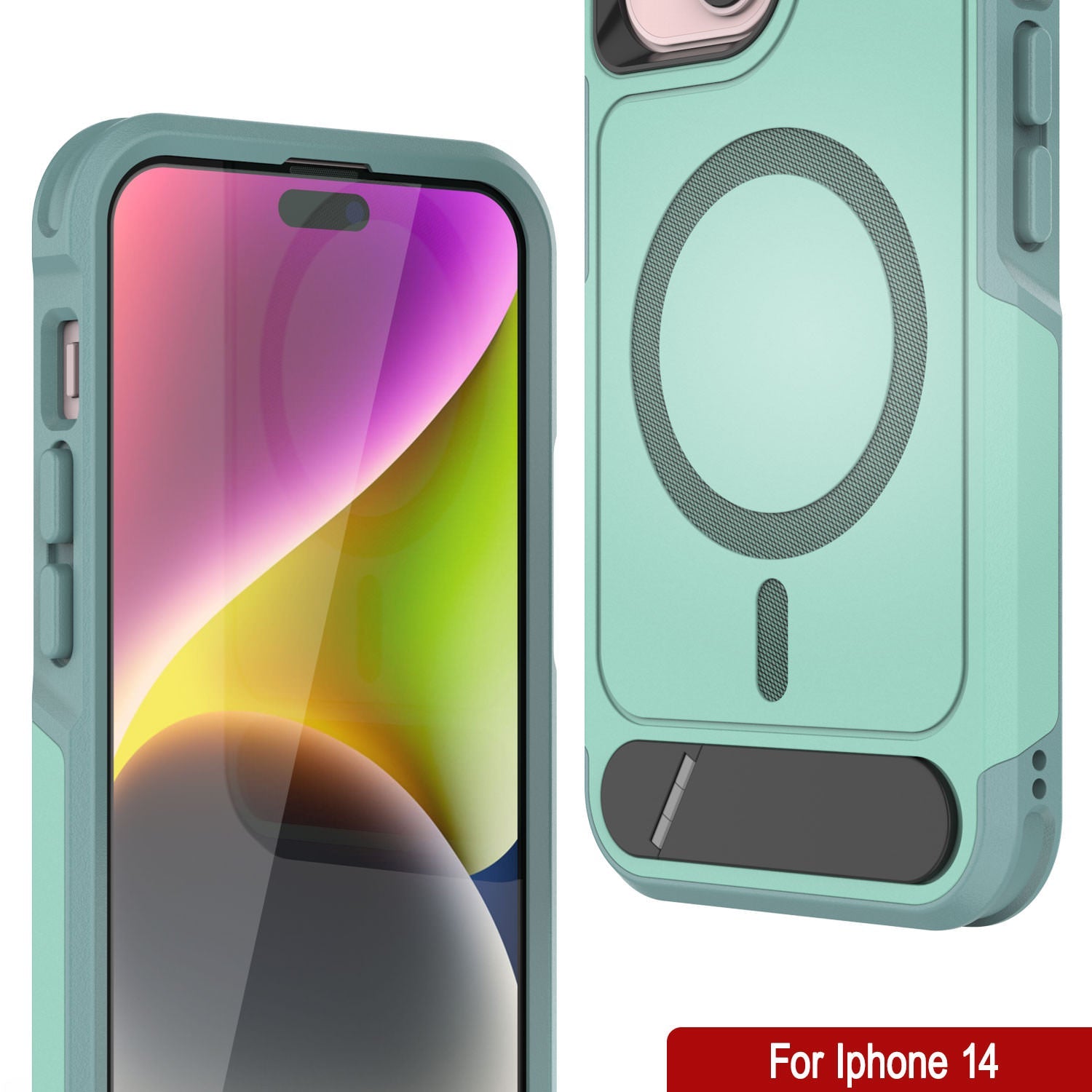 PunkCase iPhone 14 Case, [Spartan X Series] Rugged Heavy Duty Cover W/Kickstand+MagRing [teal]