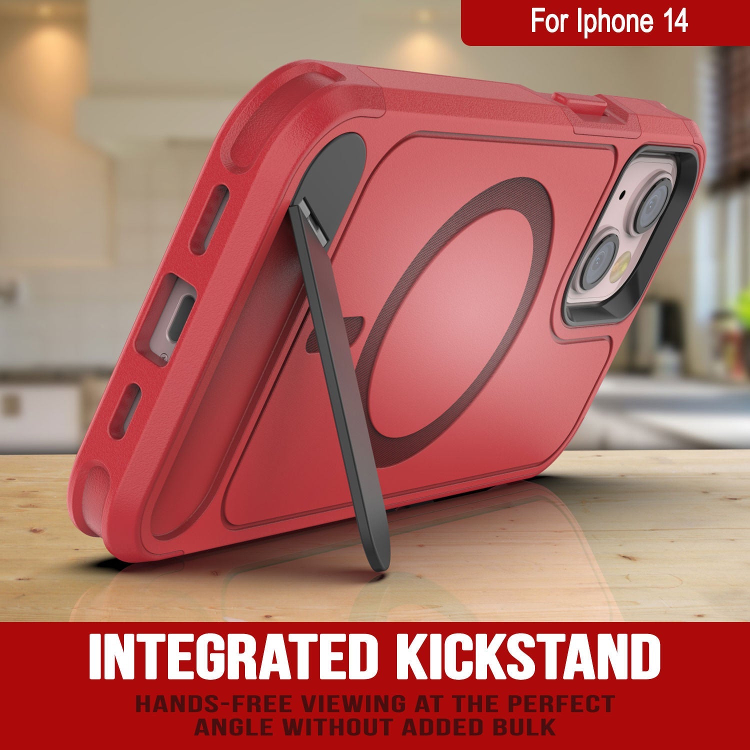 PunkCase iPhone 14 Case, [Spartan X Series] Rugged Heavy Duty Cover W/Kickstand+MagRing [red]