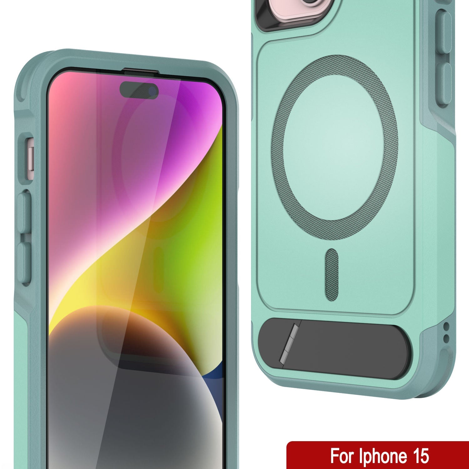 PunkCase iPhone 15 Case, [Spartan X Series] Rugged Heavy Duty Cover W/Kickstand+MagRing [teal]