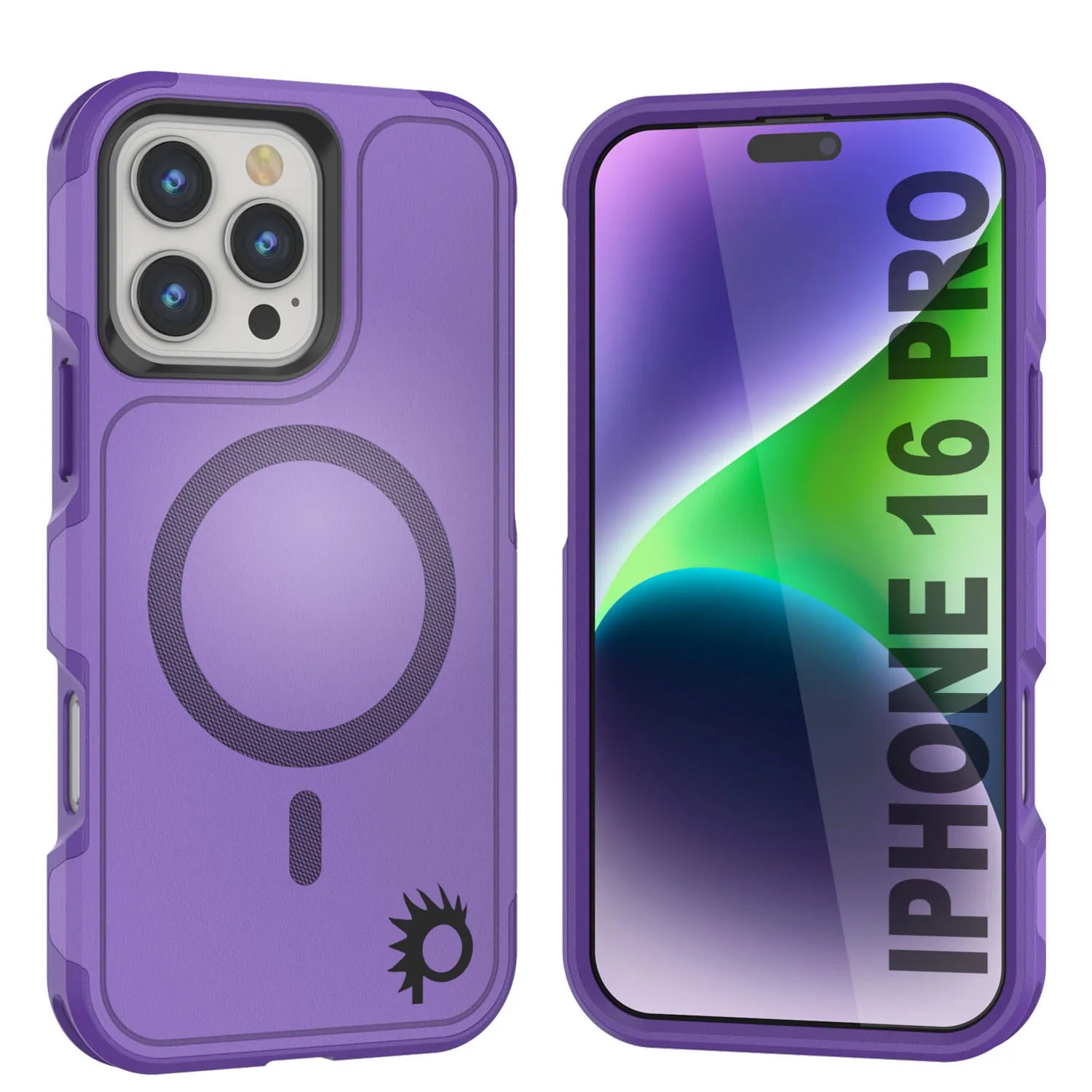 PunkCase iPhone 16 Pro Case, [Spartan 2.0 Series] Clear Rugged Heavy Duty Cover W/Built in Screen Protector [purple]