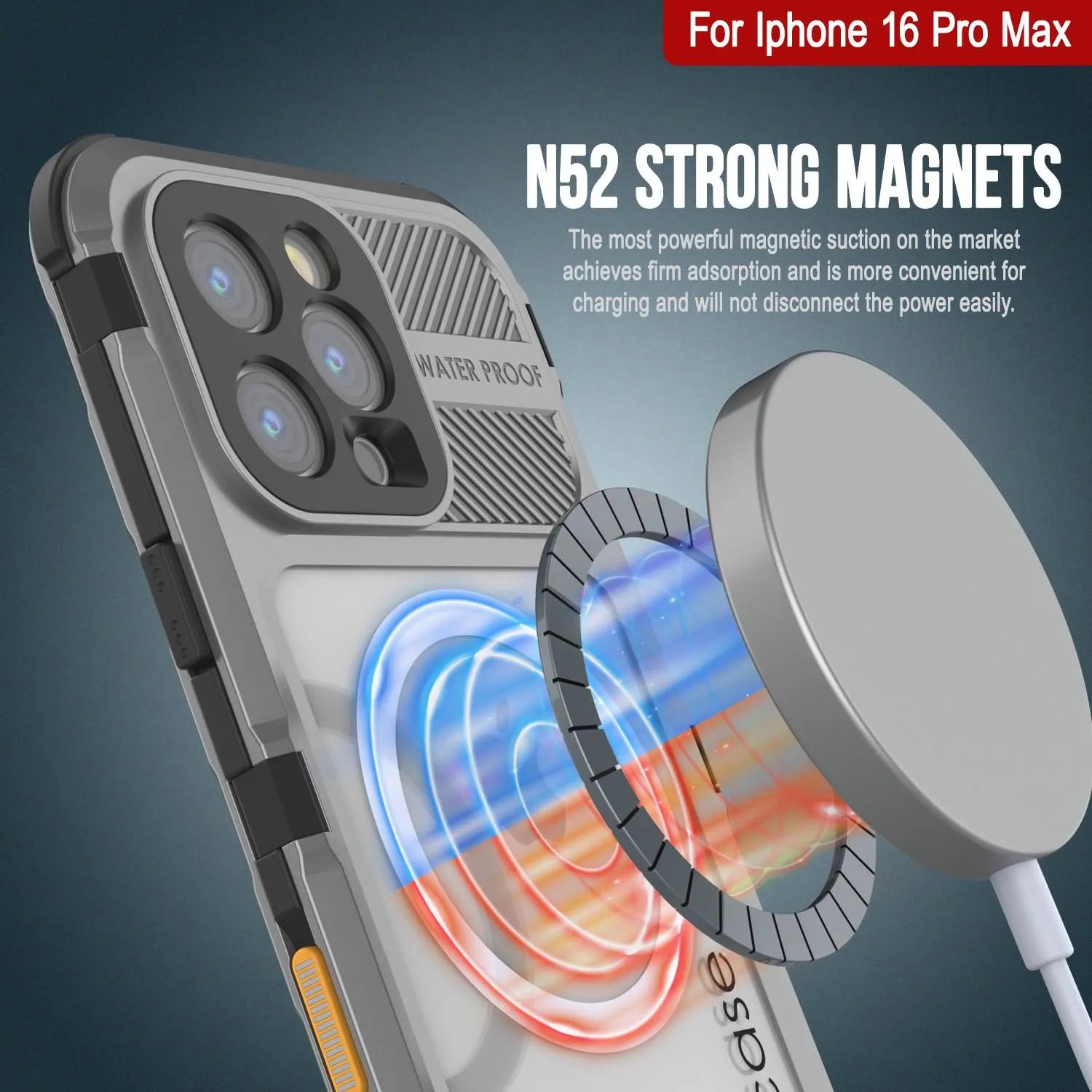 iPhone 16 Pro Max Metal Extreme 2.0 Series Aluminum Waterproof Case IP68 W/Buillt in Screen Protector [Silver]