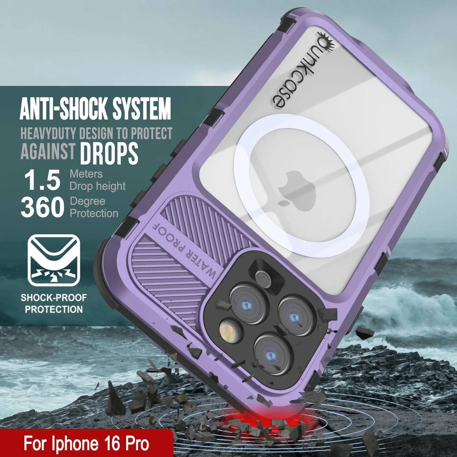 iPhone 16 Pro Metal Extreme 2.0 Series Aluminum Waterproof Case IP68 W/Buillt in Screen Protector [Purple]