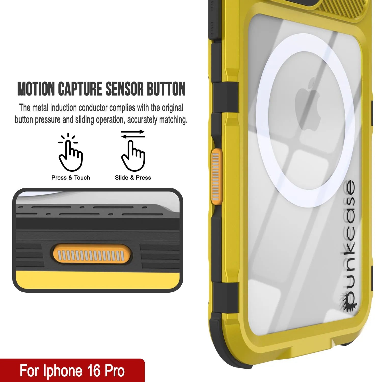iPhone 16 Pro Metal Extreme 2.0 Series Aluminum Waterproof Case IP68 W/Buillt in Screen Protector [Yellow]