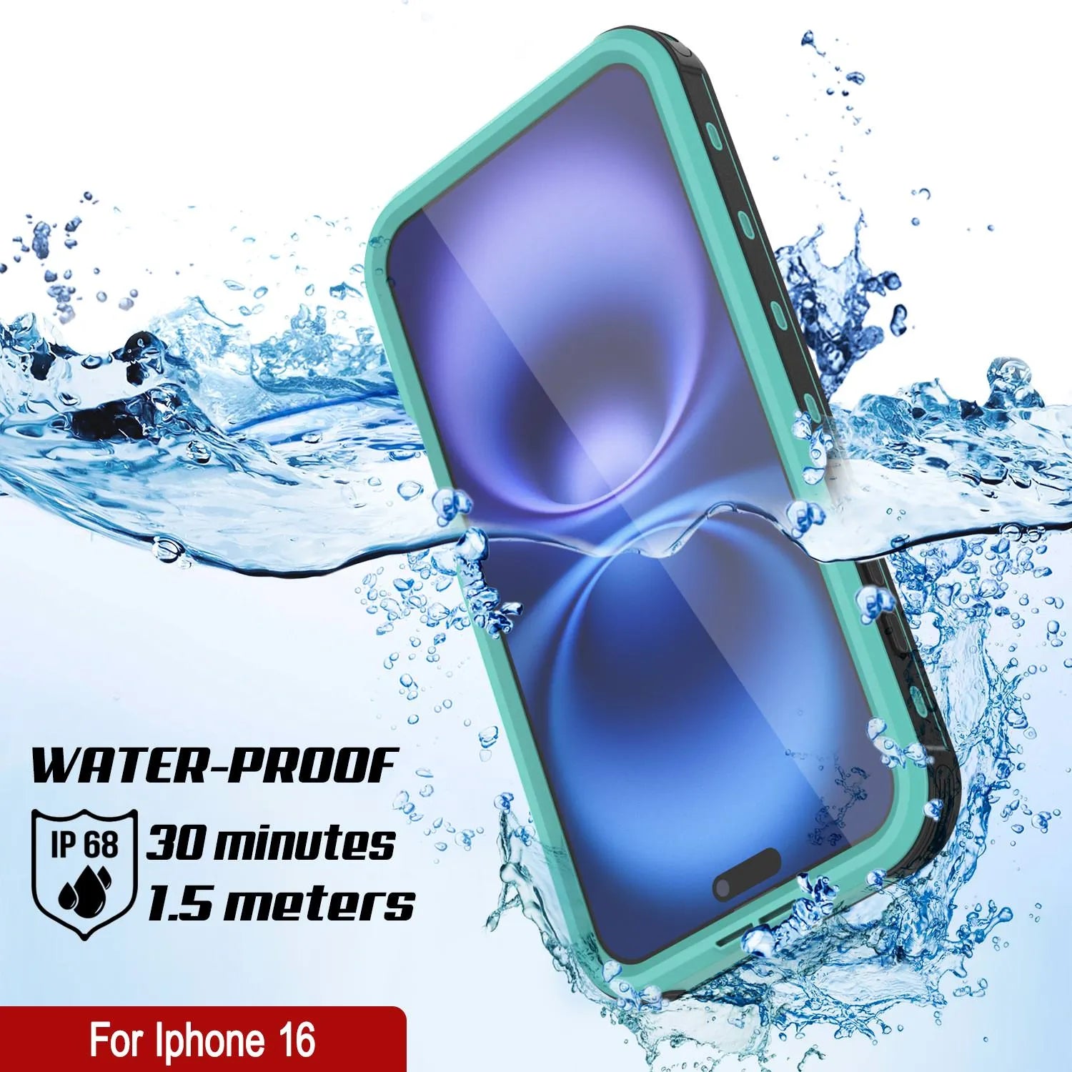 iPhone 16 Waterproof IP68 Case, Punkcase [Teal] [StudStar Series] [Slim Fit]