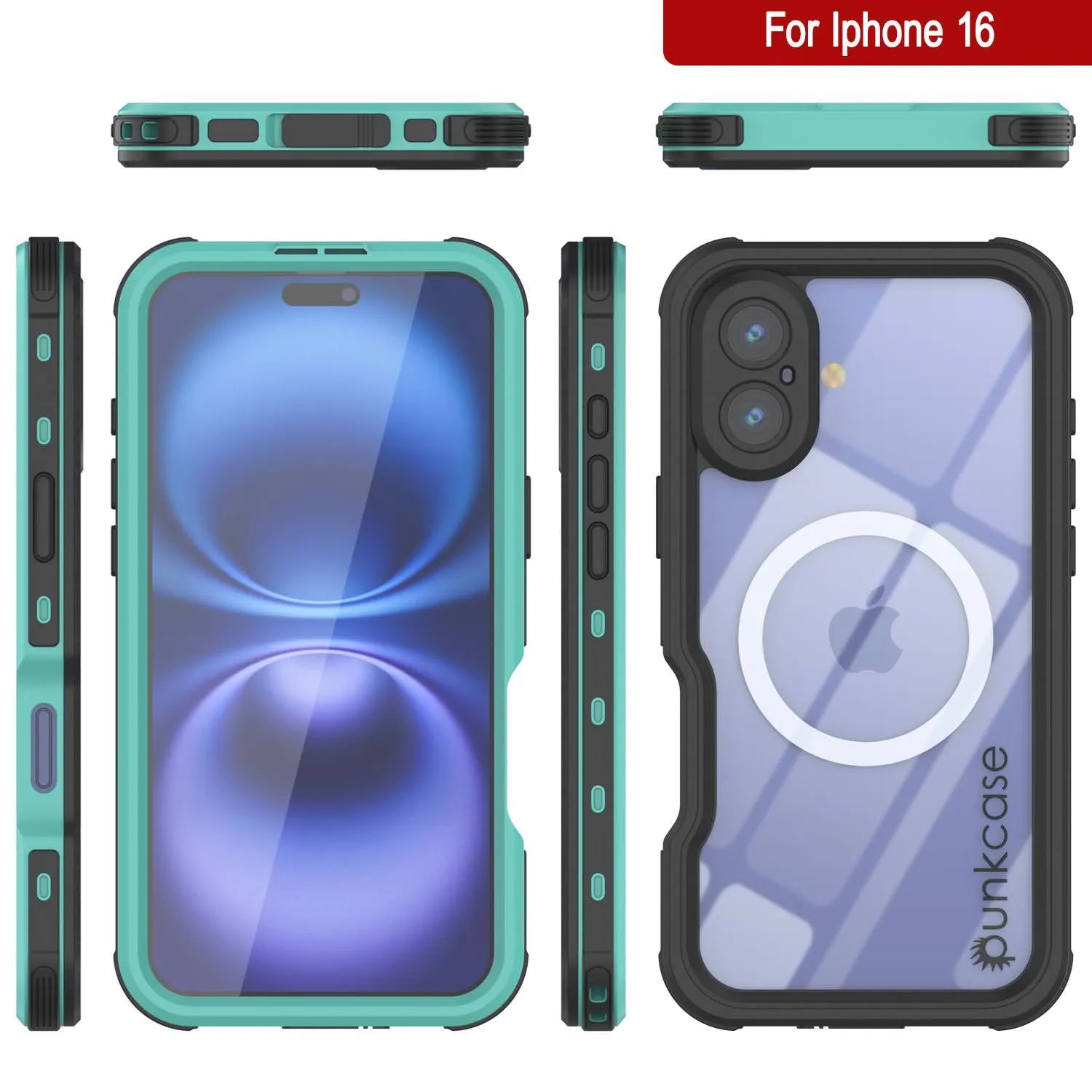 iPhone 16 Waterproof IP68 Case, Punkcase [Teal] [StudStar Series] [Slim Fit]