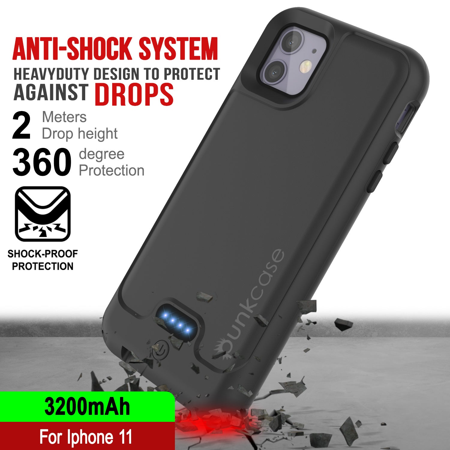 PunkJuice iPhone 11 Battery Case | Waterproof Slim 3200mAh [Black]