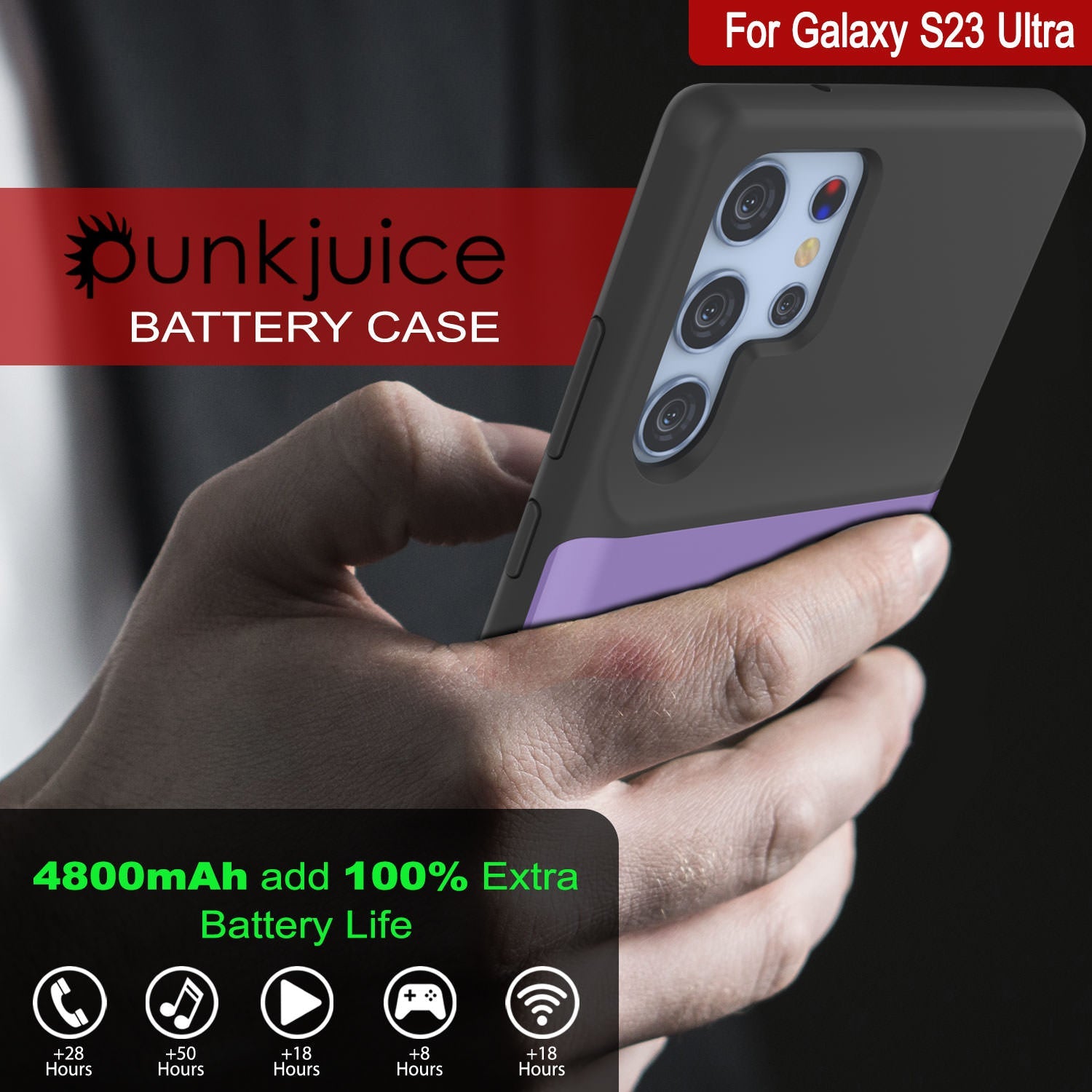 PunkJuice S24 Ultra Battery Case Purple - Portable Charging Power Juice Bank with 4500mAh