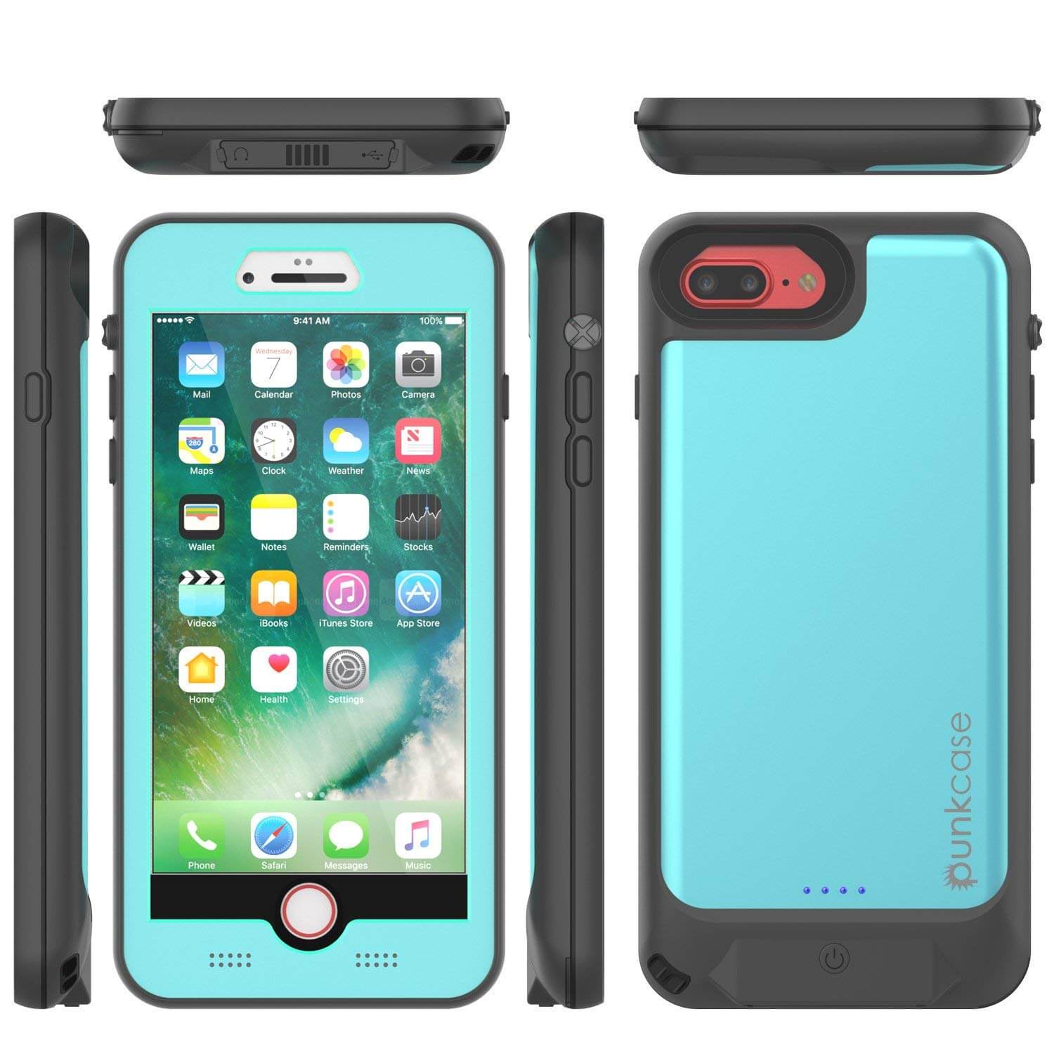 PunkJuice iPhone 7+Plus Battery Case Teal - Waterproof Slim Power Juice Bank with 4300mAh