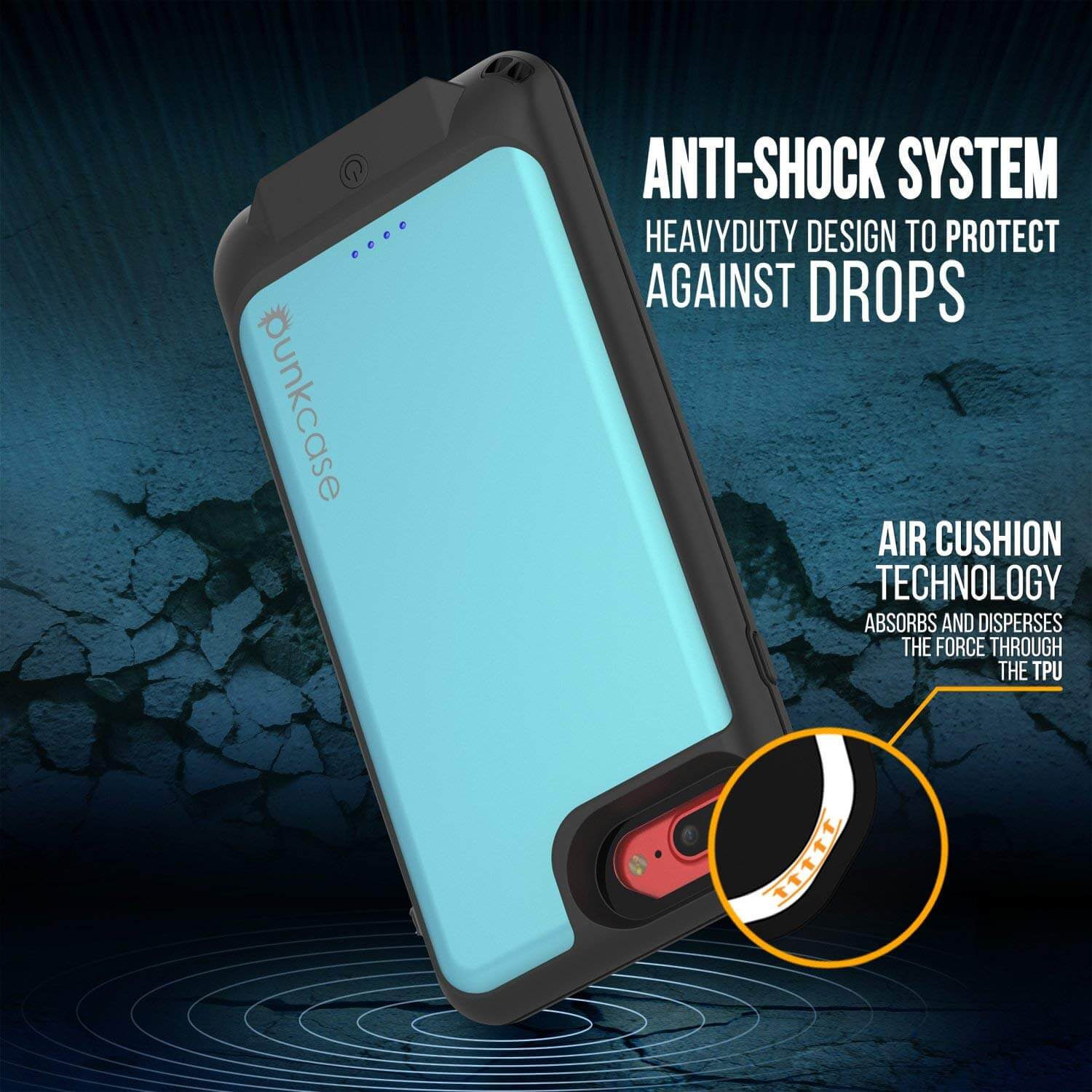 PunkJuice iPhone 8+/7+ Plus Battery Case Teal - Waterproof Slim Power Juice Bank with 4300mAh