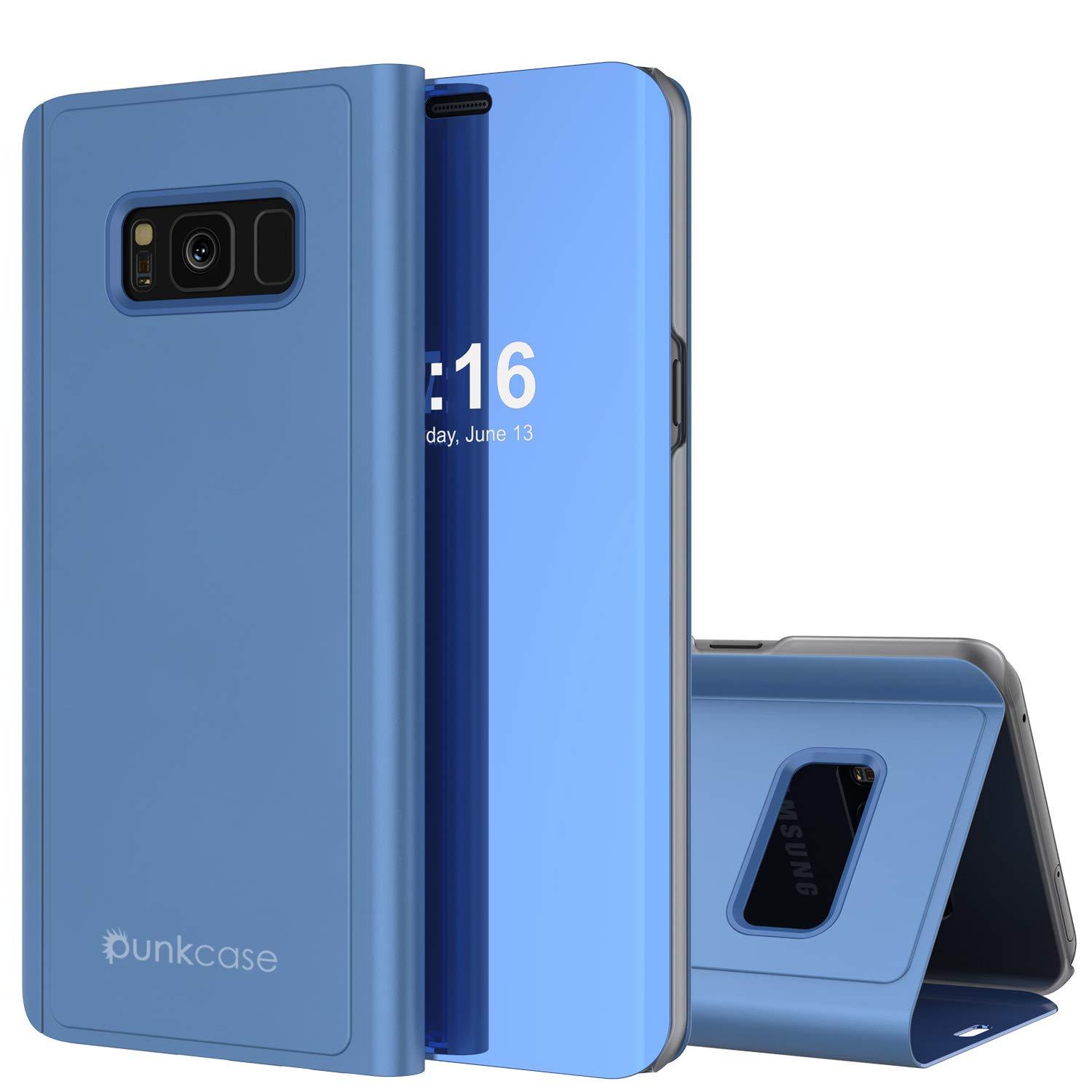 Punkcase S8 Plus Reflector Case Protective Flip Cover [Blue]