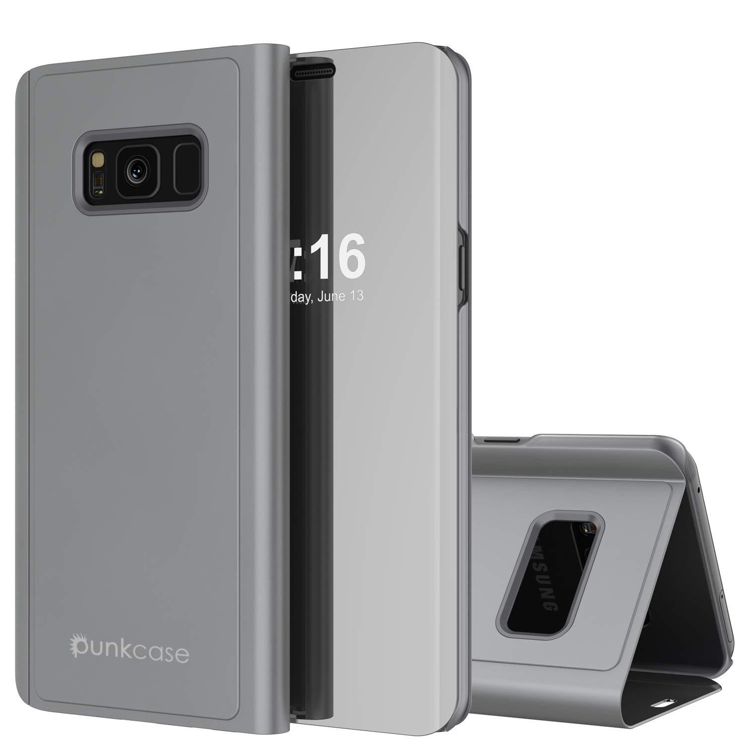 Punkcase S8 Plus Reflector Case Protective Flip Cover [Silver]
