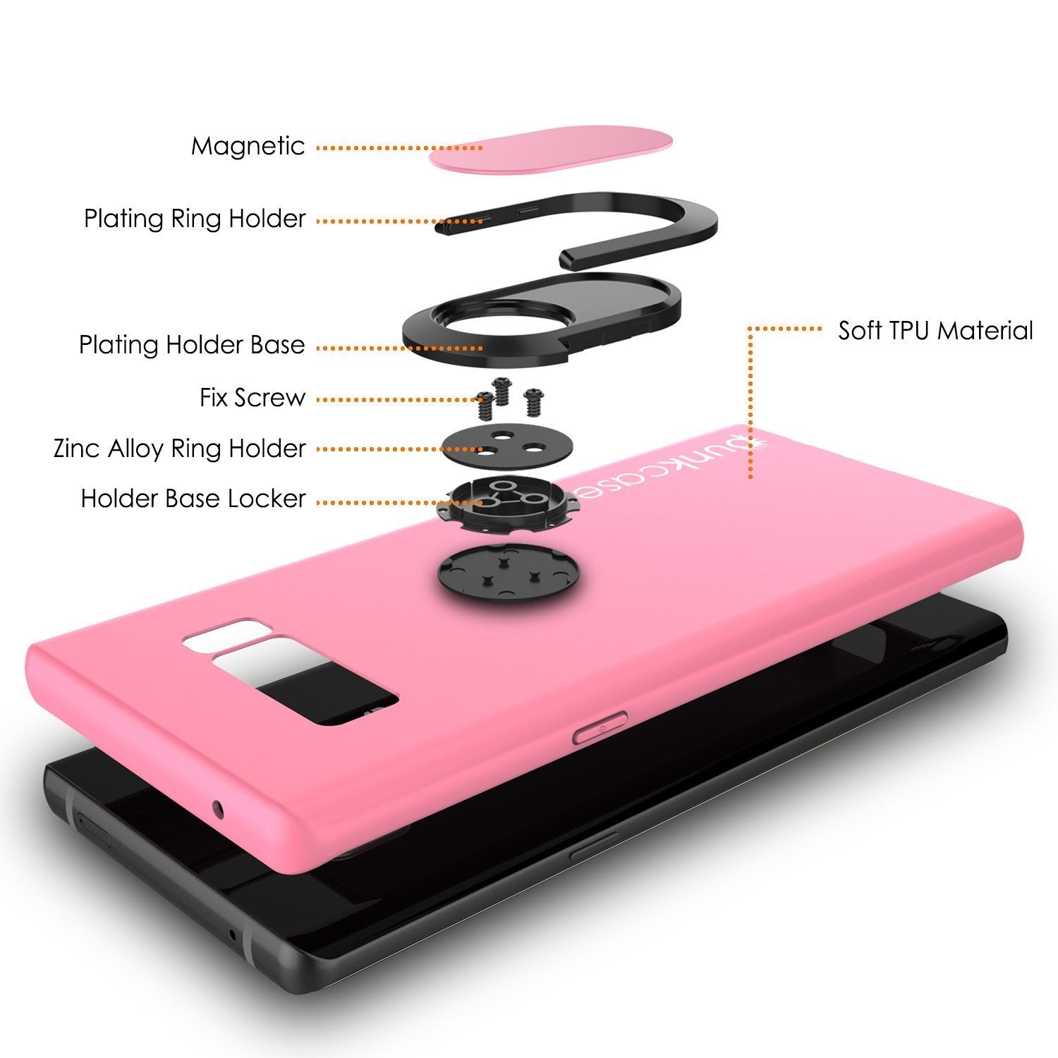 Galaxy Note 8 Case, Punkcase Magnetix Protective TPU Cover W/ Kickstand, Screen Protector [Pink] (Color in image: black)