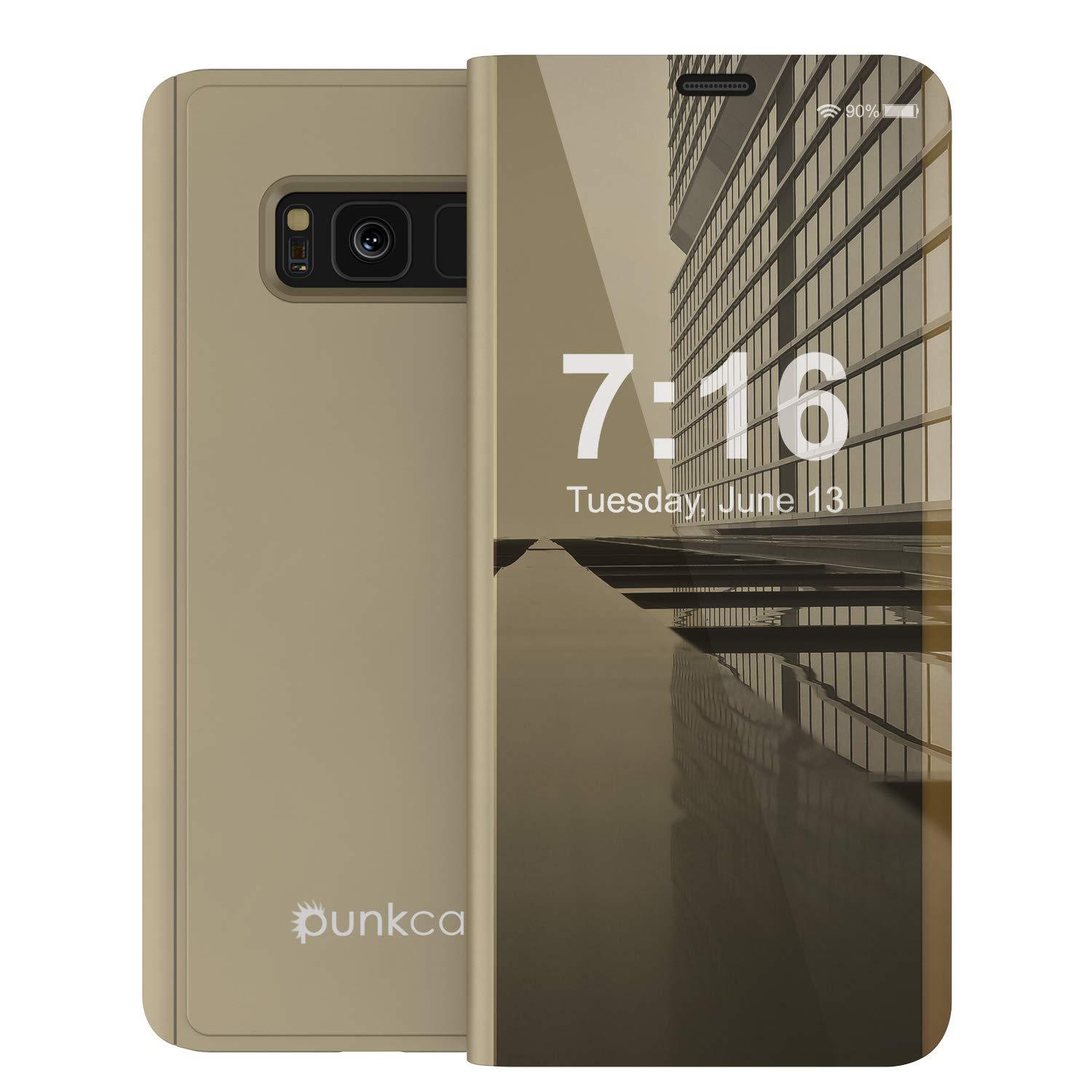 Punkcase S8  Reflector Case Protective Flip Cover [Gold]