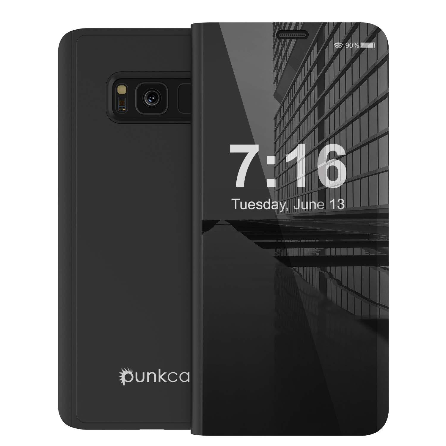 Punkcase S8 Plus Reflector Case Protective Flip Cover [Black]