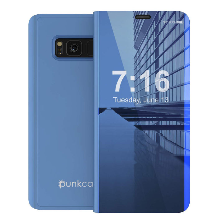 Punkcase S8 Plus Reflector Case Protective Flip Cover [Blue]