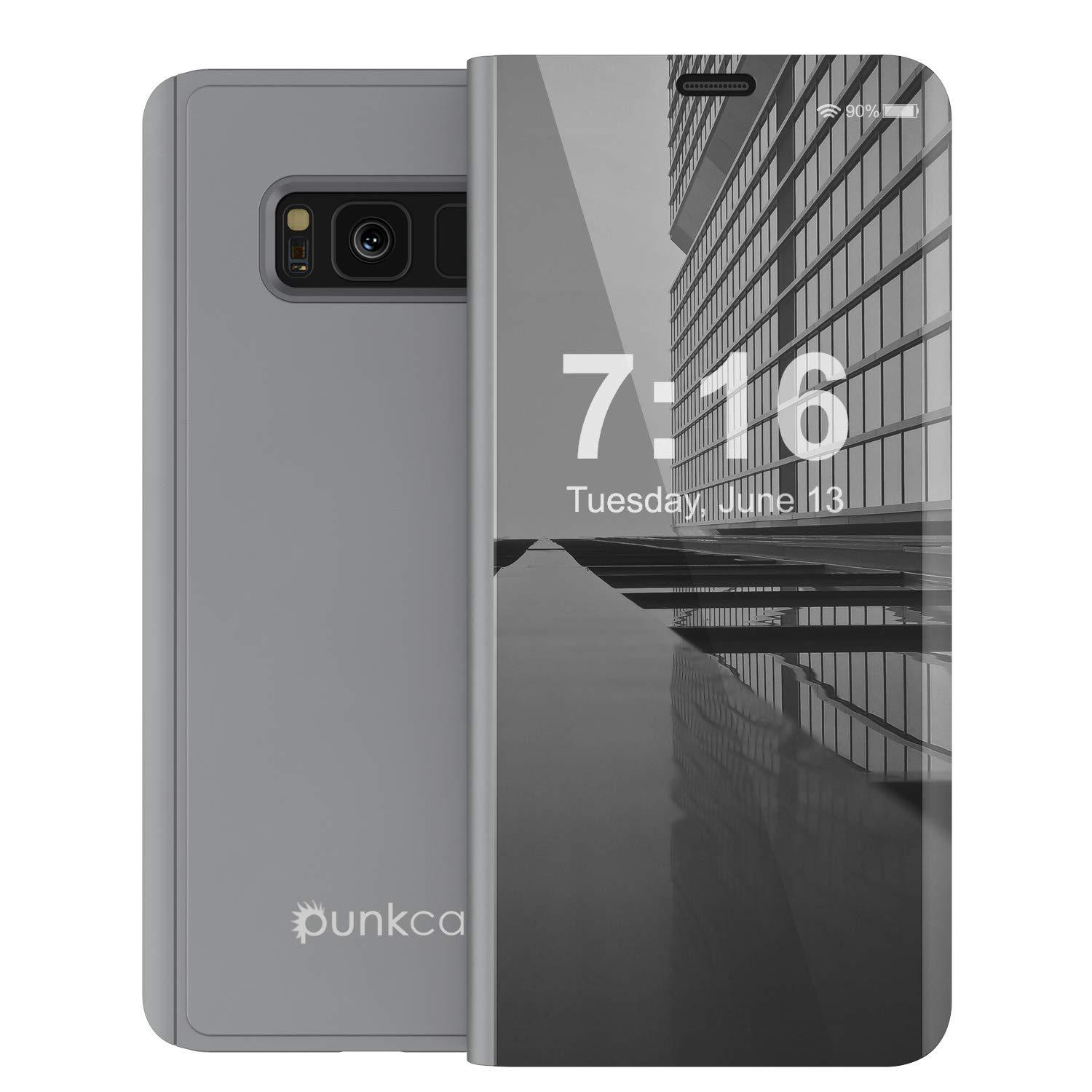 Punkcase S8 Plus Reflector Case Protective Flip Cover [Silver]