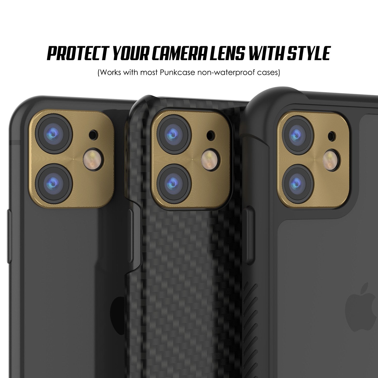 Punkcase iPhone 11 Camera Protector Ring [Gold] (Color in image: Black)