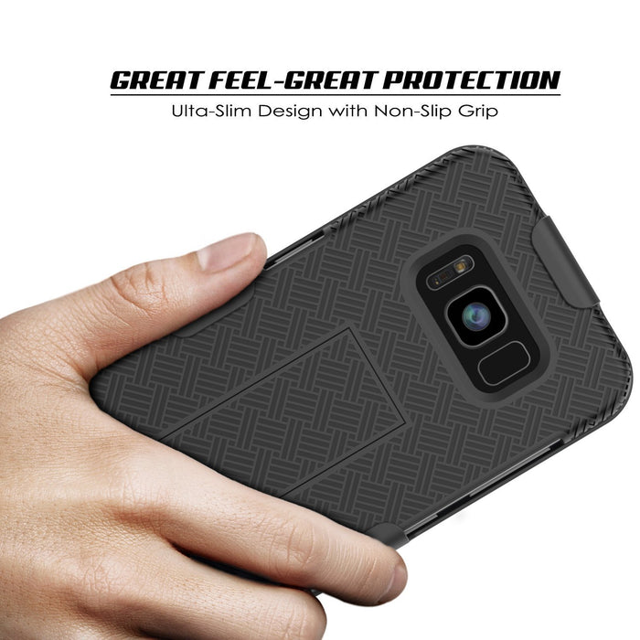 Punkcase Galaxy S8+ Plus Case, With PunkShield Glass Screen Protector, Holster Belt Clip [Black]