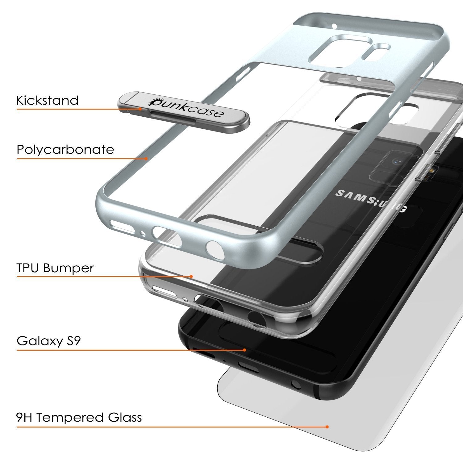 Galaxy S9 Case, PUNKcase [LUCID 3.0 Series] [Slim Fit] [Clear Back] Armor Cover w/ Integrated Kickstand, Anti-Shock System & PUNKSHIELD Screen Protector for Samsung Galaxy S9 [Silver] (Color in image: Black)