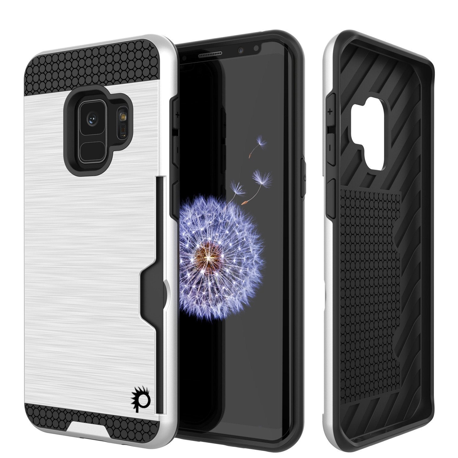 Galaxy S9 Case, PUNKcase [SLOT Series] [Slim Fit] Dual-Layer Armor Cover w/Integrated Anti-Shock System, Credit Card Slot & Screen Protector [White]