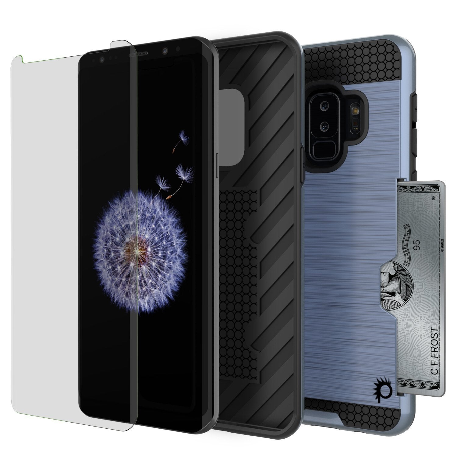 Galaxy S9 Plus Case, PUNKcase [SLOT Series] [Slim Fit] Dual-Layer Armor Cover w/Integrated Anti-Shock System, Credit Card Slot [Navy] (Color in image: White)