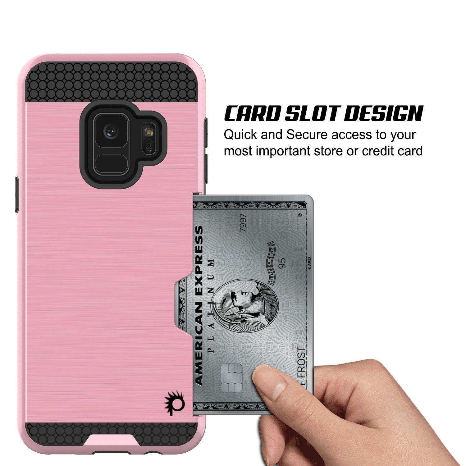 Galaxy S9 Case, PUNKcase [SLOT Series] [Slim Fit] Dual-Layer Armor Cover w/Integrated Anti-Shock System, Credit Card Slot [Pink] (Color in image: Silver)