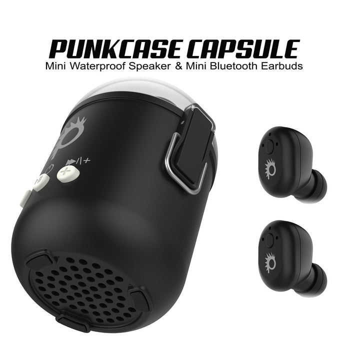 PunkBuds Capsule True Wireless Bluetooth Earbuds W/Noise Cancelling Mic IP67 Black Fast Charger Case