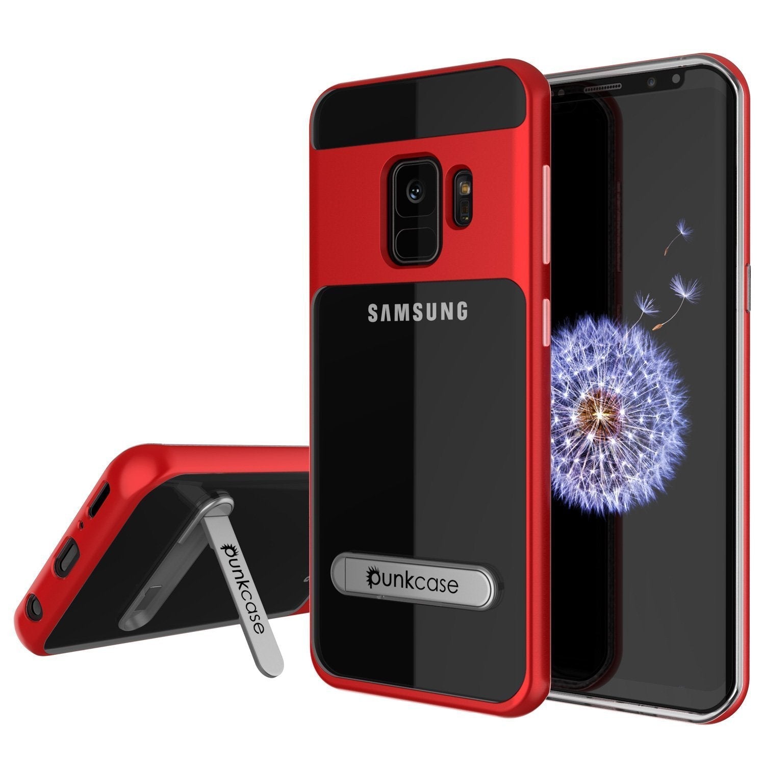 Galaxy S9 Case, PUNKcase [LUCID 3.0 Series] [Slim Fit] [Clear Back] Armor Cover w/ Integrated Kickstand, Anti-Shock System & PUNKSHIELD Screen Protector for Samsung Galaxy S9 [Red]