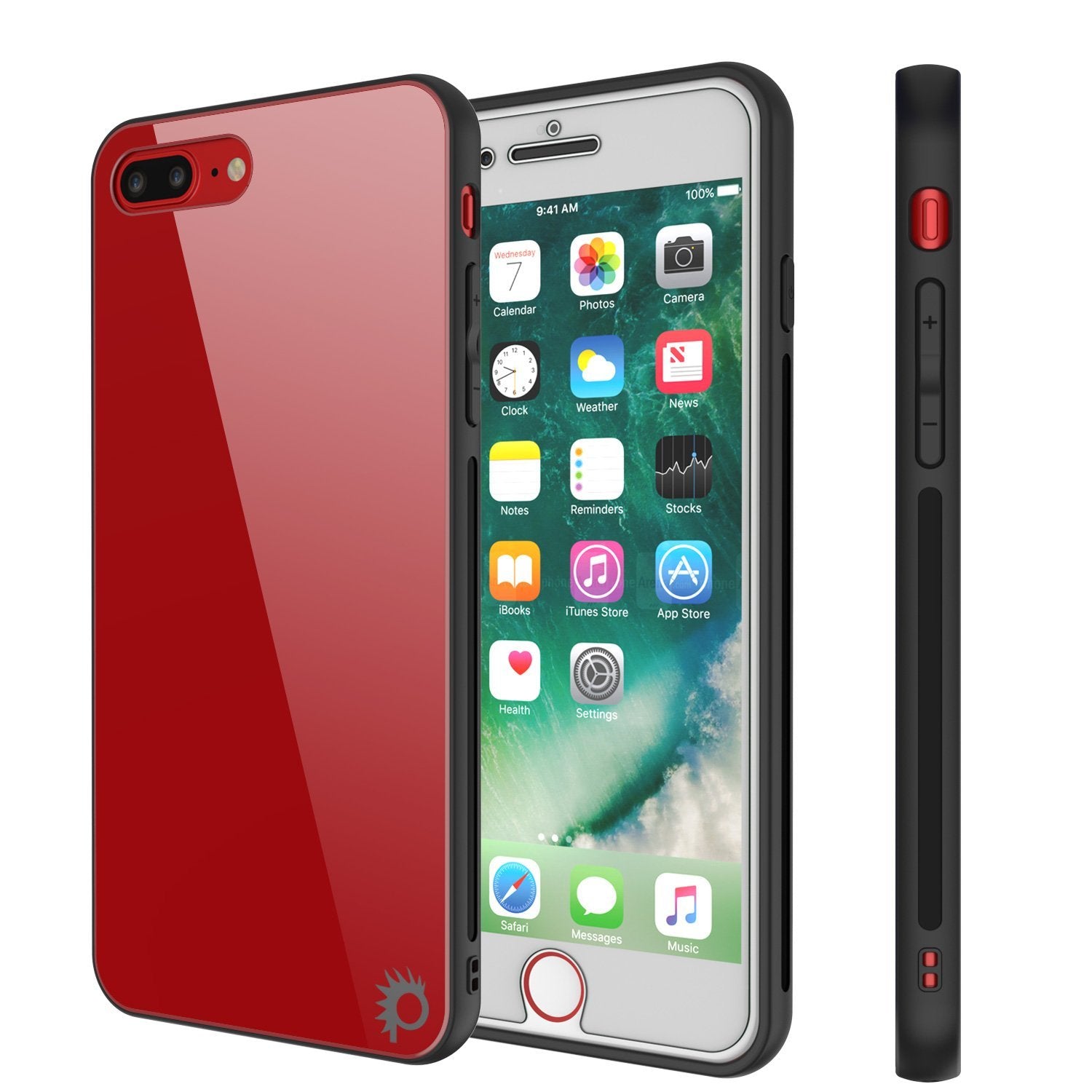 iPhone 8 PLUS Case, Punkcase GlassShield Ultra Thin Protective 9H Full Body Tempered Glass Cover W/ Drop Protection & Non Slip Grip for Apple iPhone 7 PLUS / Apple iPhone 8 PLUS (Red)