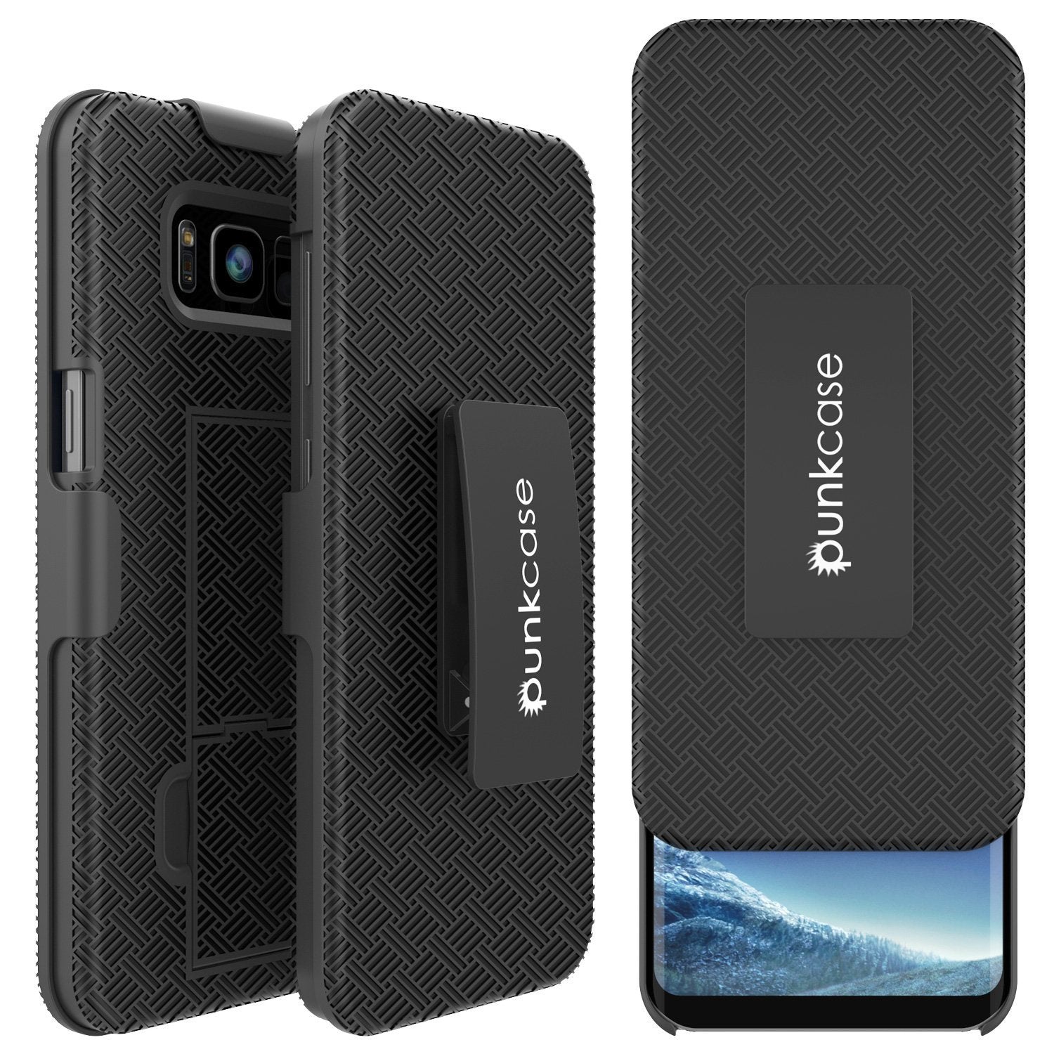 Punkcase Galaxy S8+ Plus Case, With PunkShield Glass Screen Protector, Holster Belt Clip [Black]