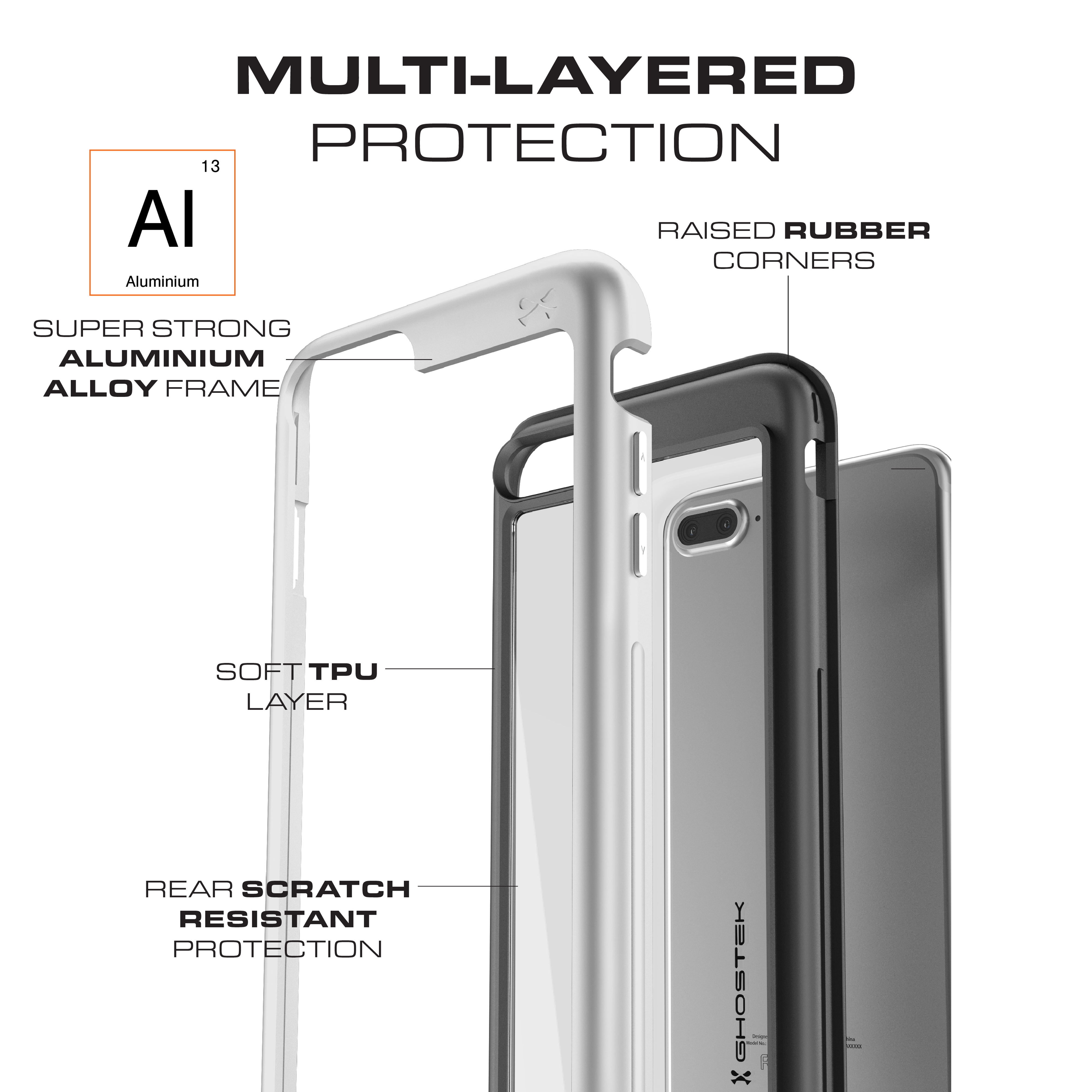 iPhone 7+ Plus Case, Ghostek®  Atomic Slim Series  for iPhone 7+ Plus Rugged Heavy Duty Case[SILVER] (Color in image: Teal)