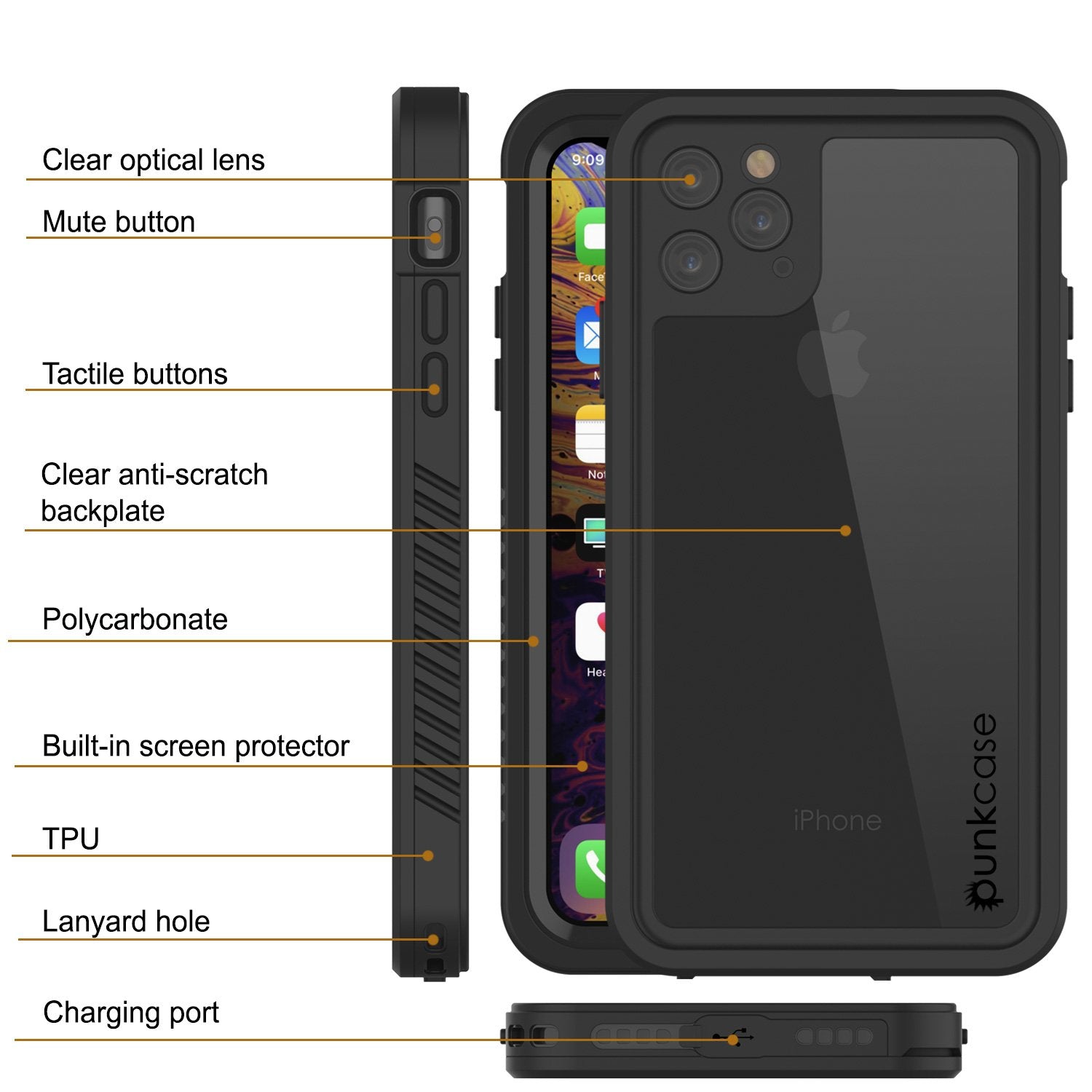 iPhone 12 Pro Max Waterproof Case, Punkcase [Extreme Series] Armor Cover W/ Built In Screen Protector [Black]