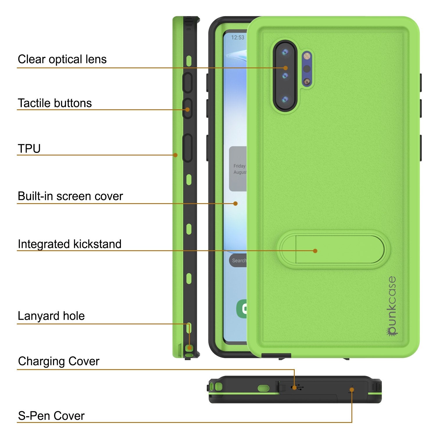 PunkCase Galaxy Note 10+ Plus Waterproof Case, [KickStud Series] Armor Cover [Light-Green] (Color in image: Teal)