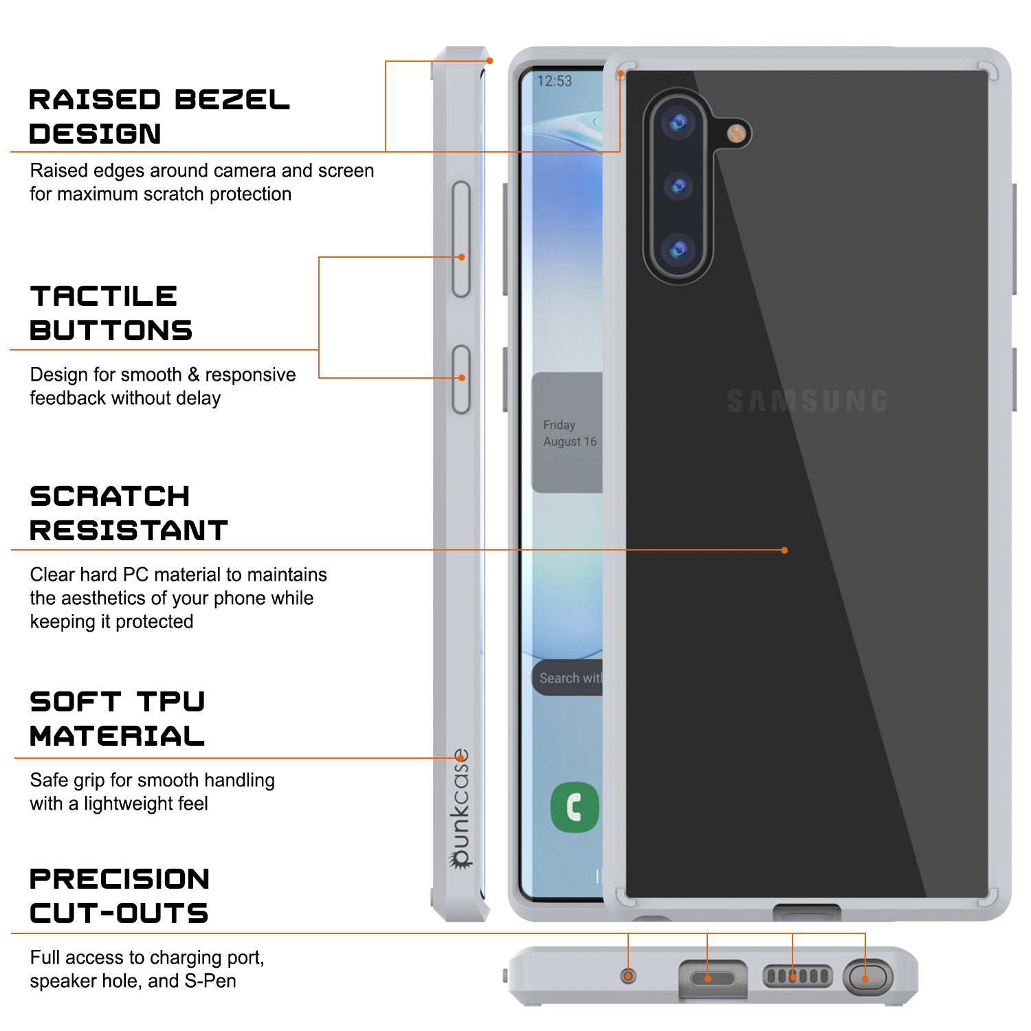 Galaxy Note 10 Punkcase Lucid-2.0 Series Slim Fit Armor White Case Cover