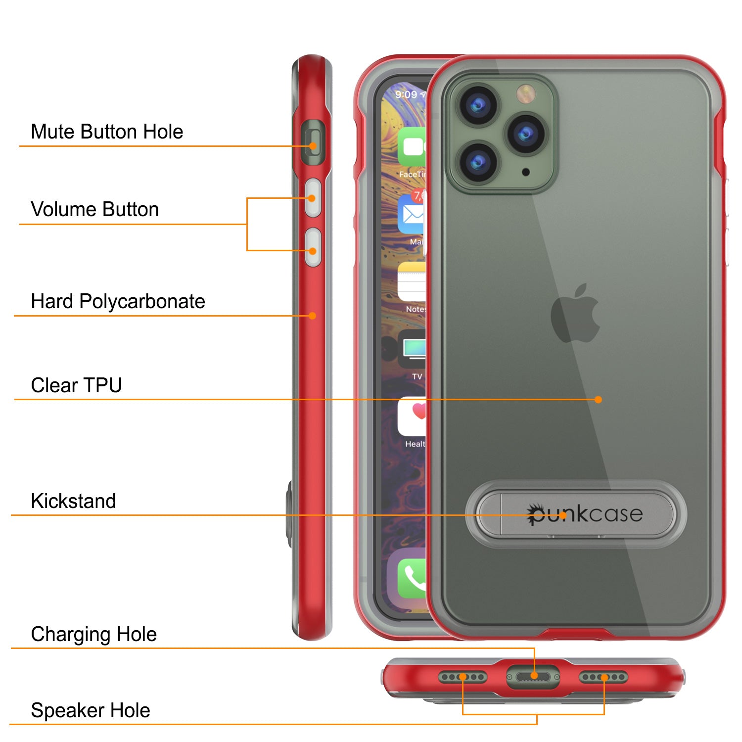 iPhone 11 Pro Case, PUNKcase [LUCID 3.0 Series] [Slim Fit] Armor Cover w/ Integrated Screen Protector [Red]