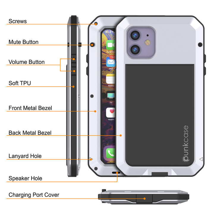 iPhone 11 Metal Case, Heavy Duty Military Grade Armor Cover [shock proof] Full Body Hard [White]