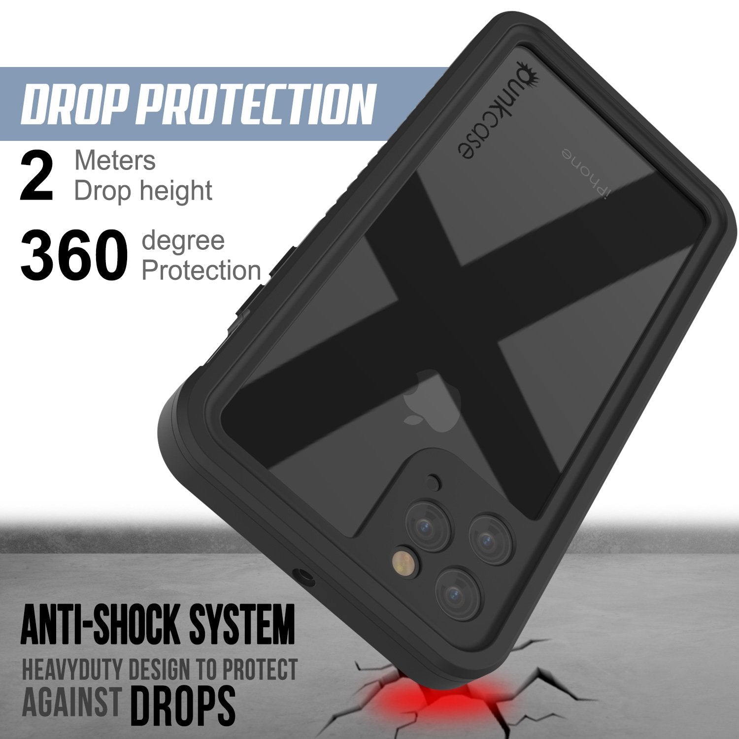 iPhone 12 Pro Max Waterproof Case, Punkcase [Extreme Series] Armor Cover W/ Built In Screen Protector [Black]