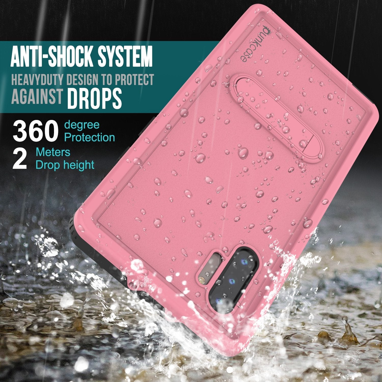 PunkCase Galaxy Note 10 Waterproof Case, [KickStud Series] Armor Cover [Pink] (Color in image: Black)