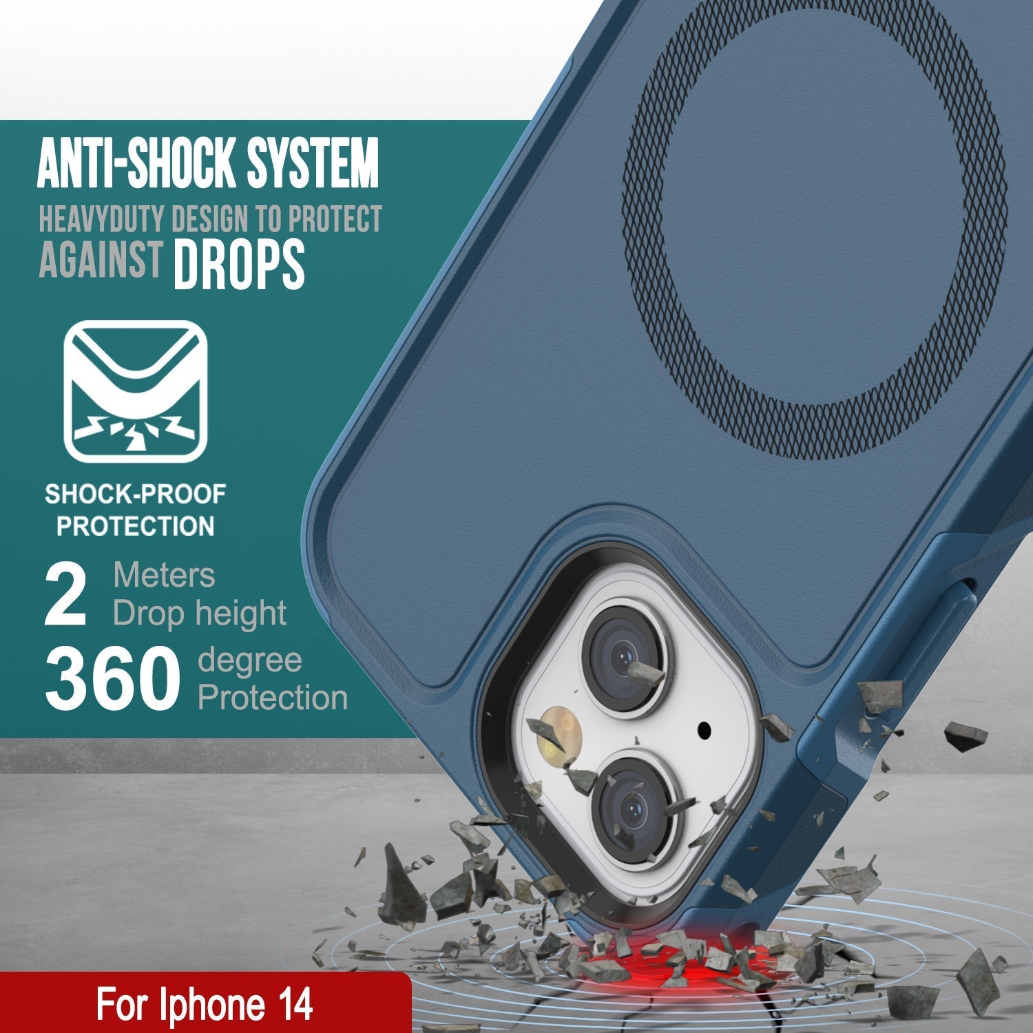 ANTI-SHOCK SYSTEM HEAVYDUTY DESIGN TO PROTECT AGAINST DROPS Y SHOCK-PROOF PROTECTION Meters Drop height 3 6 degree Protection For Iphone 14 (Color in image: Black)