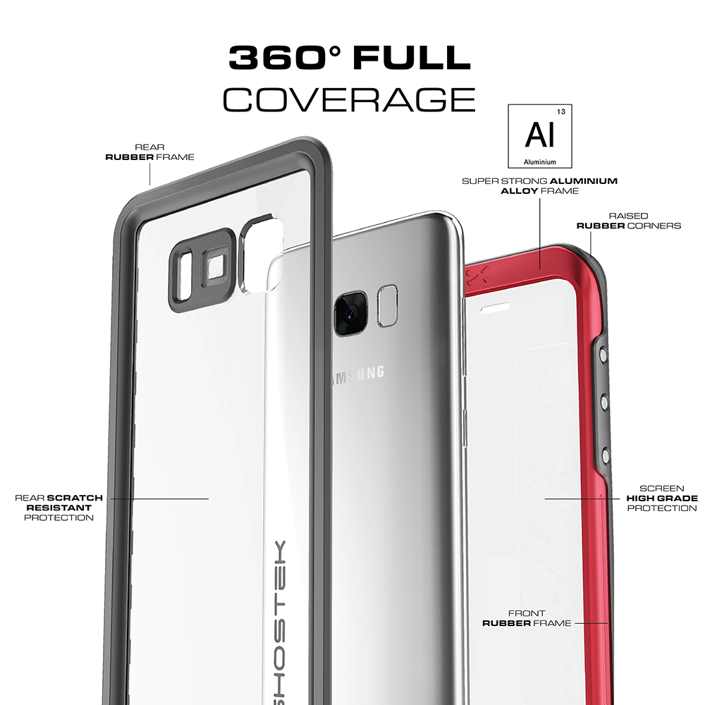 Galaxy S8 Plus Waterproof Case, Ghostek Atomic 3 Series| Underwater | Shockproof | Dirt-proof | Snow-proof | Aluminum Frame | Ultra Fit | (Teal) (Color in image: Red)