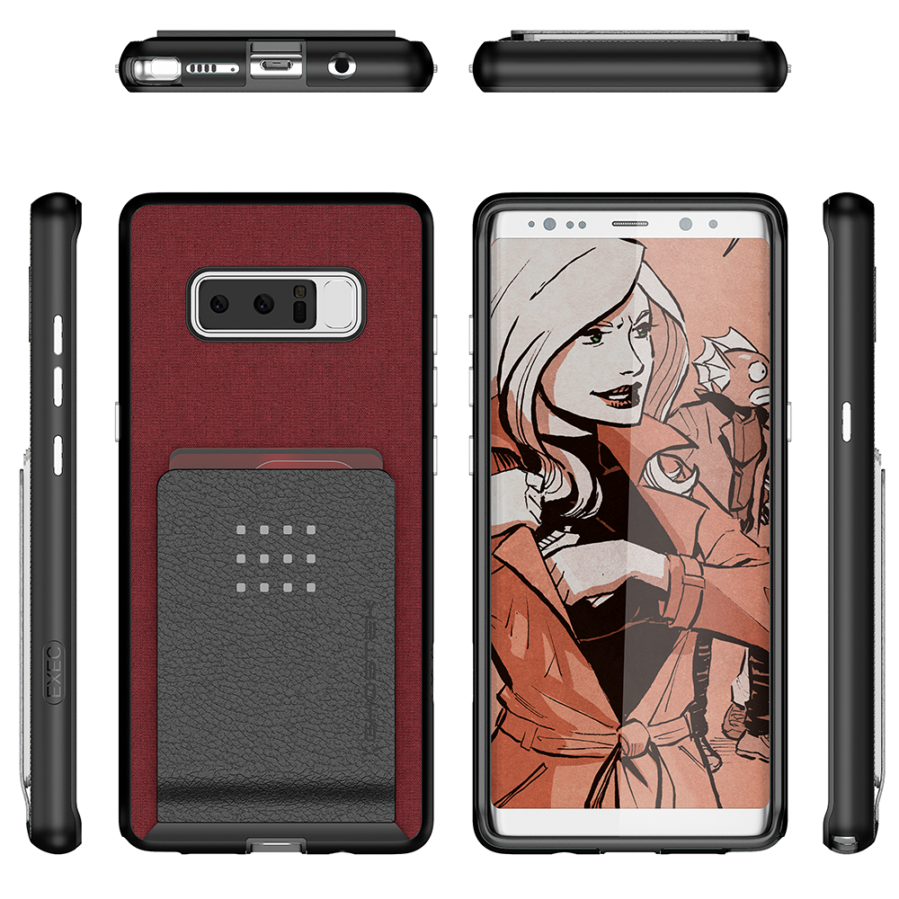 Galaxy Note 8 Case, Ghostek Exec 2 Slim Hybrid Impact Wallet Case for Samsung Galaxy Note 8 Armor | Red (Color in image: Brown)