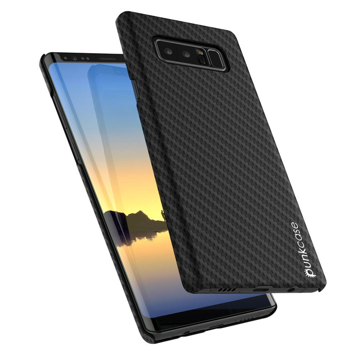 Galaxy Note 8 Case, Punkcase CarbonShield, Heavy Duty & Ultra Thin 2 Piece Dual Layer PU Leather Cover [shockproof] with Screen Protector [jet black]