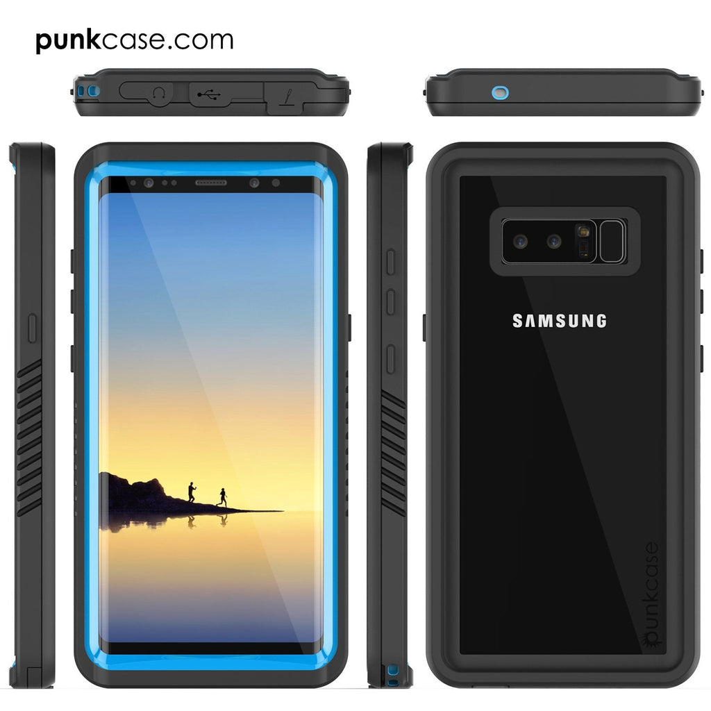 Galaxy Note 8 Case, Punkcase [Extreme Series] [Slim Fit] [IP68 Certified] [Shockproof] Armor Cover W/ Built In Screen Protector [Light Blue] (Color in image: White)